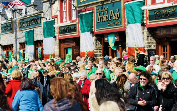 people gathered outside the building