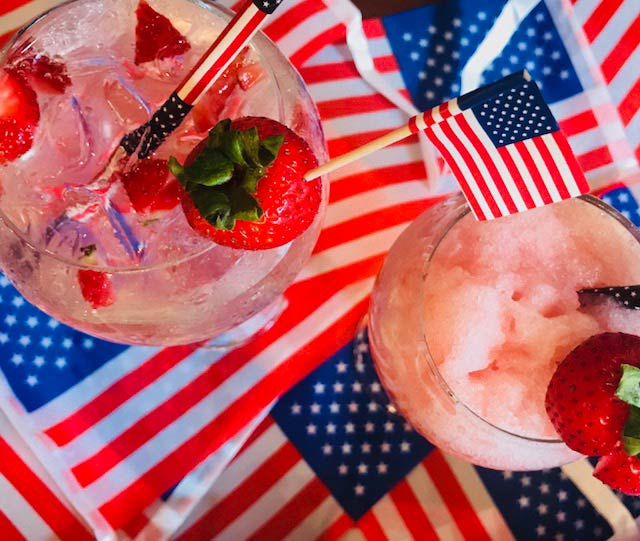 cocktails on a table with american flags
