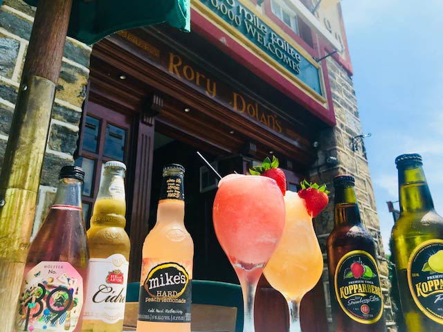 cocktails and beer on a table